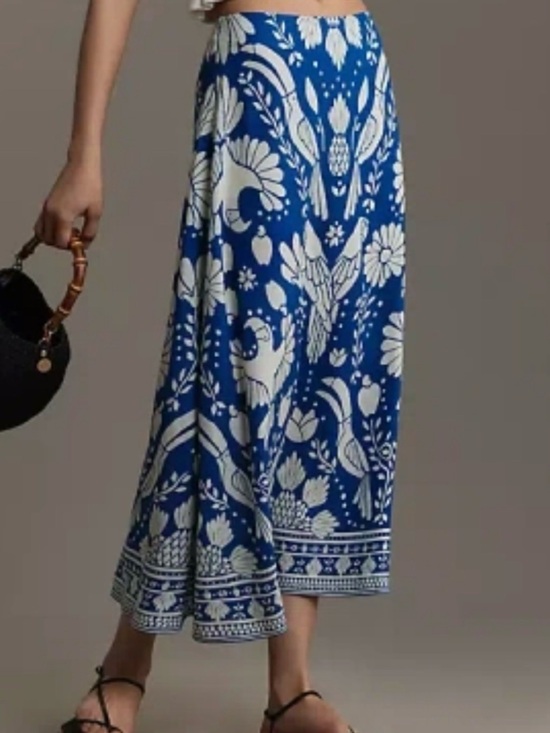 FARM Rio Dresses & Skirts - Anthropologie x FARM Rio Blue Tropical Woodblock Viscose Midi Skirt - Small